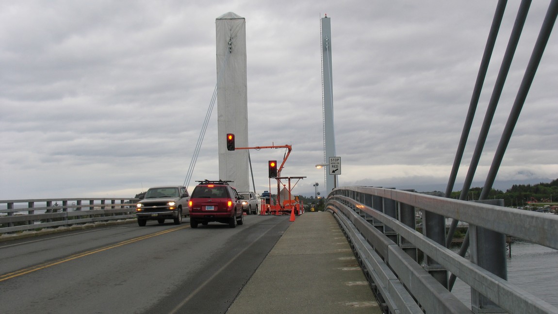 Walking across John O'Connell Bridge