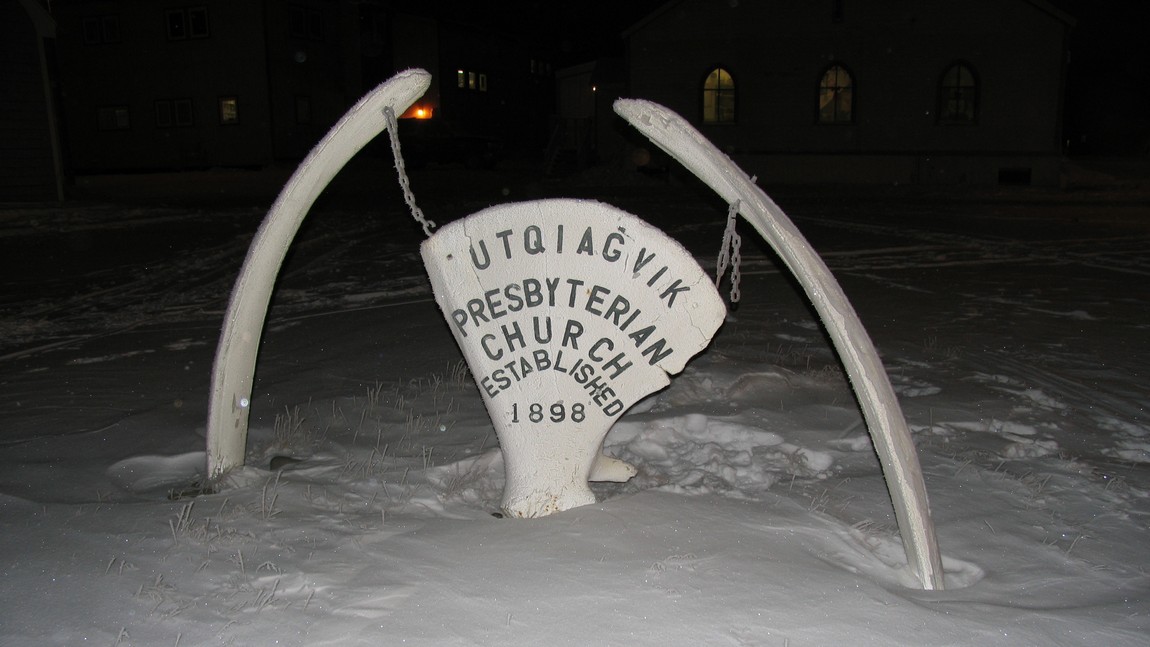 Sign made from whale bones