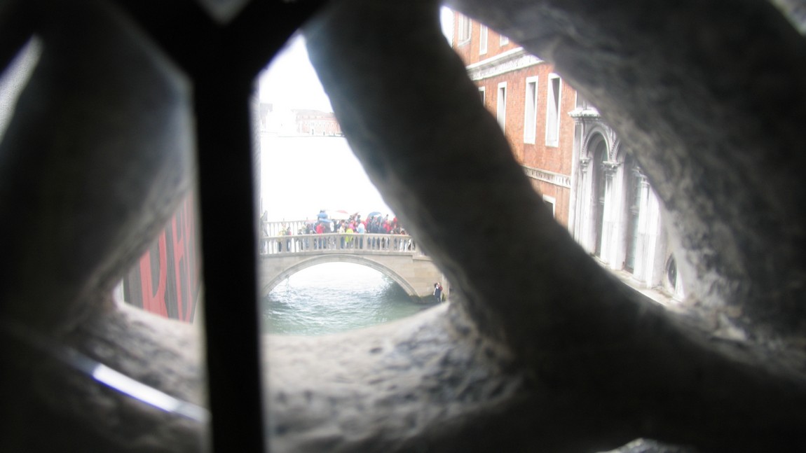 Looking out from the Bridge of Sighs