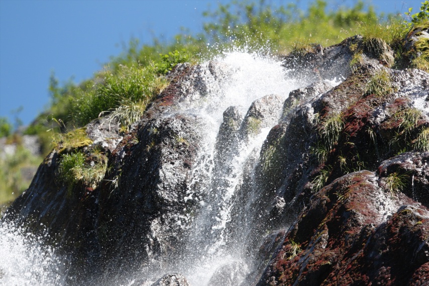 Water tumbling over the rocks near Crater Bay