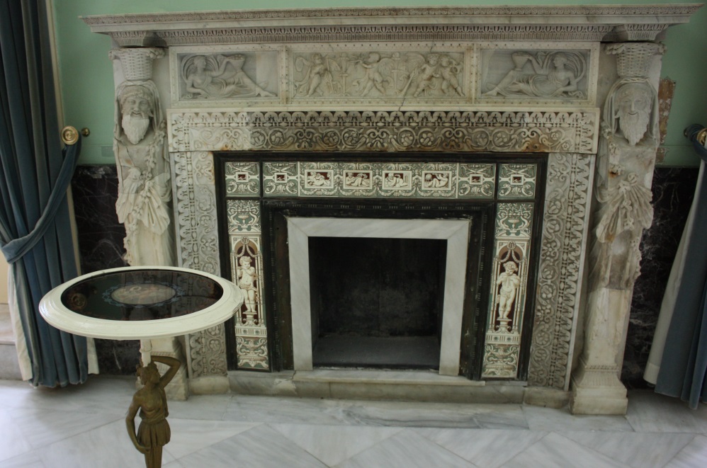 Intricately carved fireplace