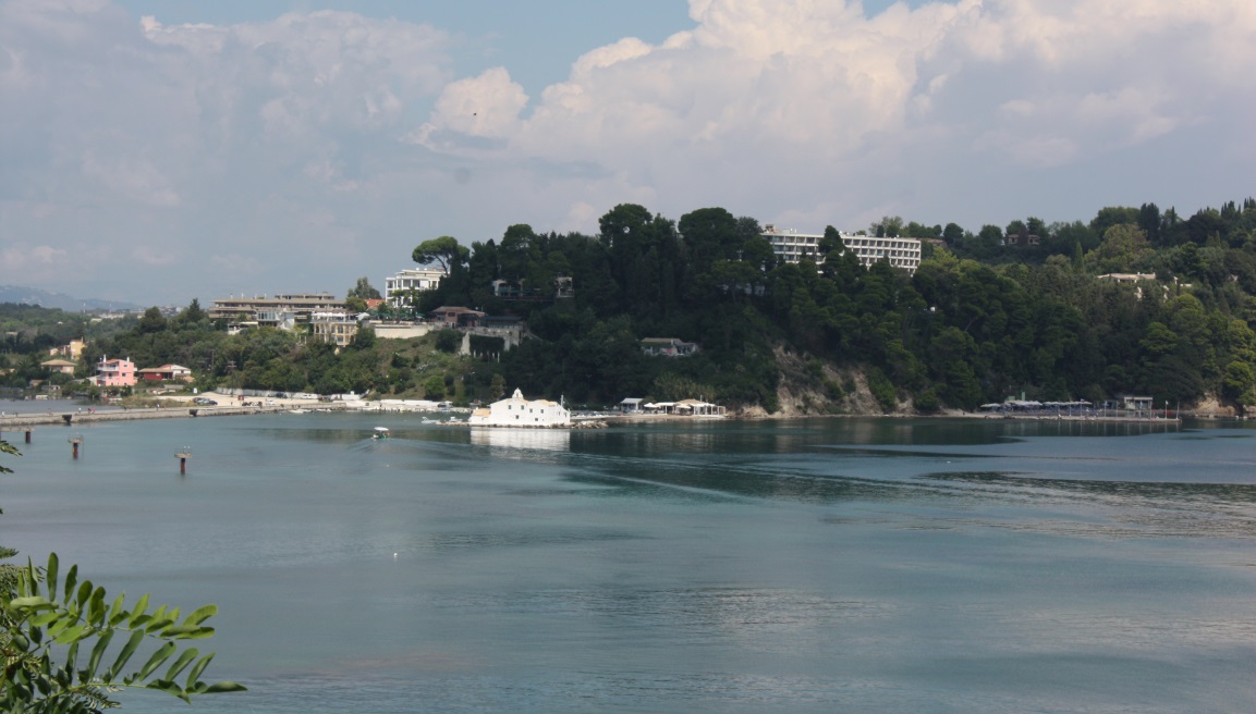 Vlacherna Monastery in front of the Holiday Palace Hotel