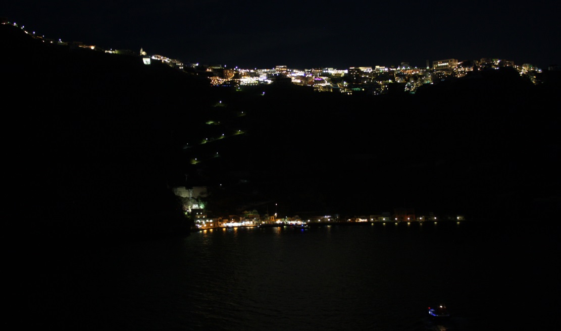 Fira and Thera at night, shorter exposure