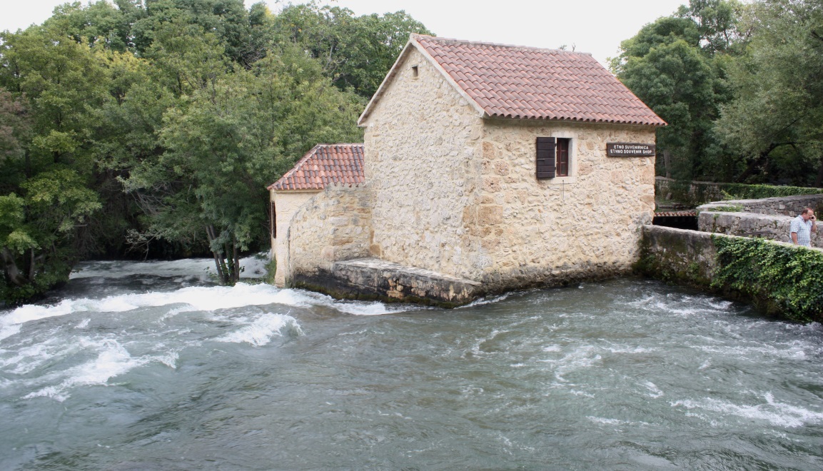 Souvenir shop right on part of the river