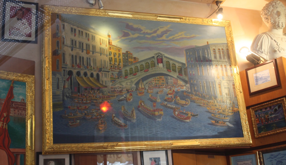 Local themed painting in a store window