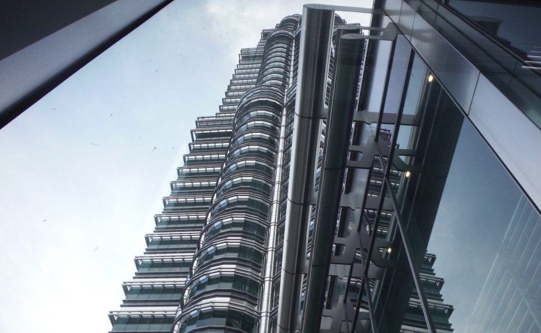 Looking up from the 41st floor bridge