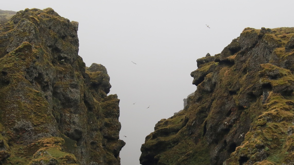 Looking up at Raudfeldsgja Canyon