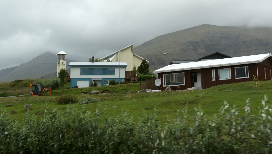 Church behind some houses