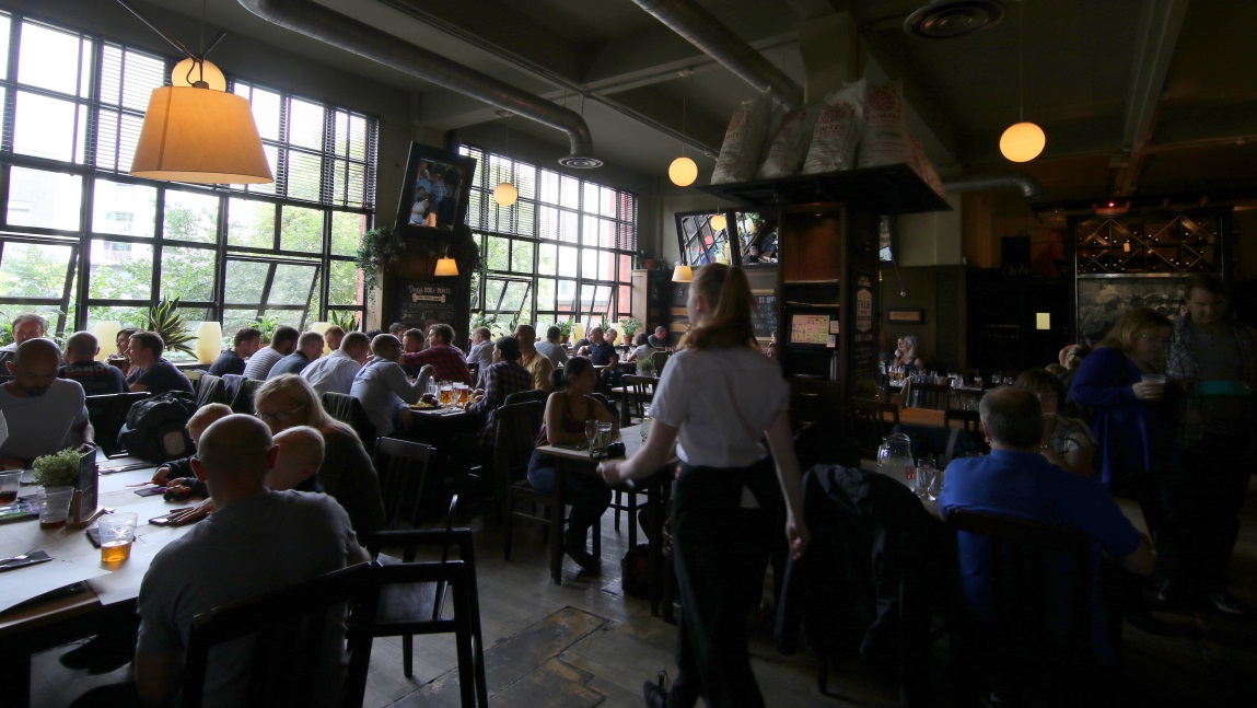 The restaurant area of West Brewpub