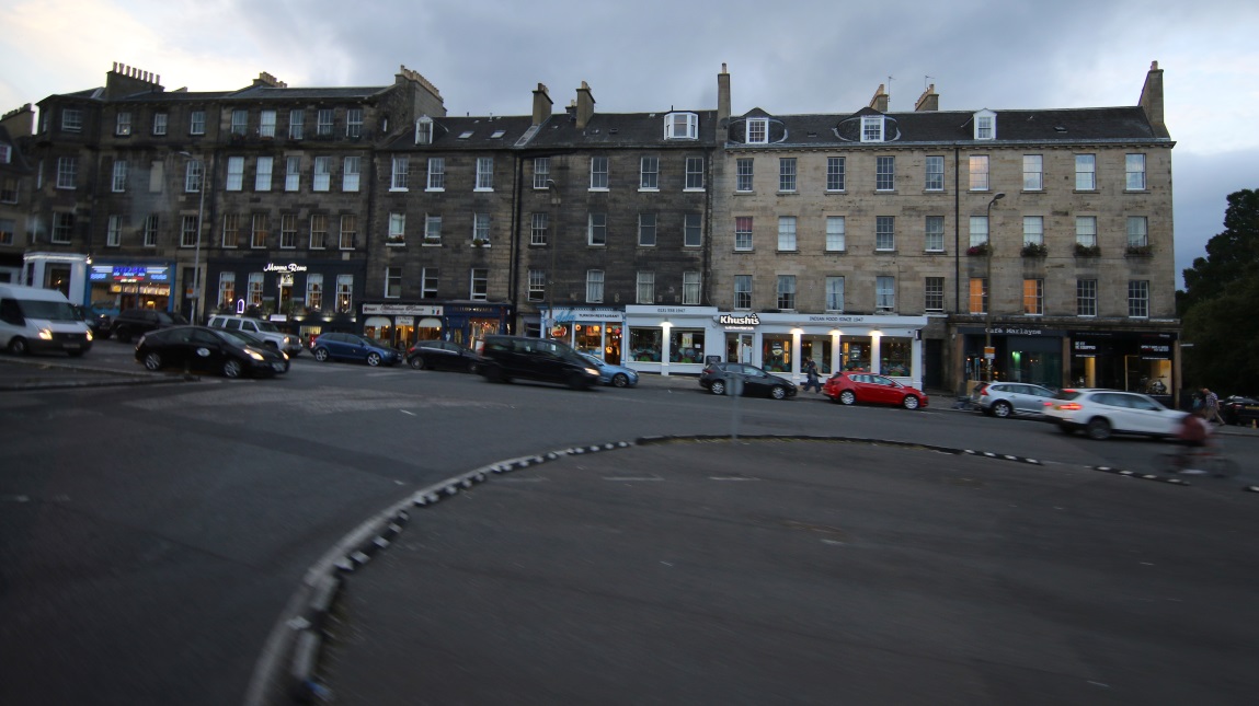 Shopping near a rotary in Leith