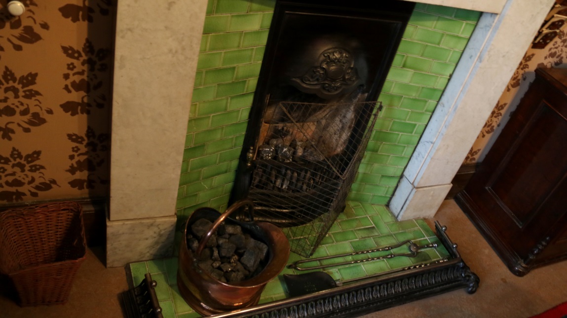 Green tile fireplace