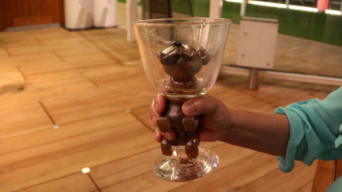 Dog with trumpet shaped collar