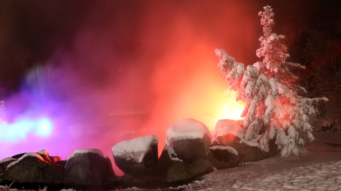 Colored lights and steam