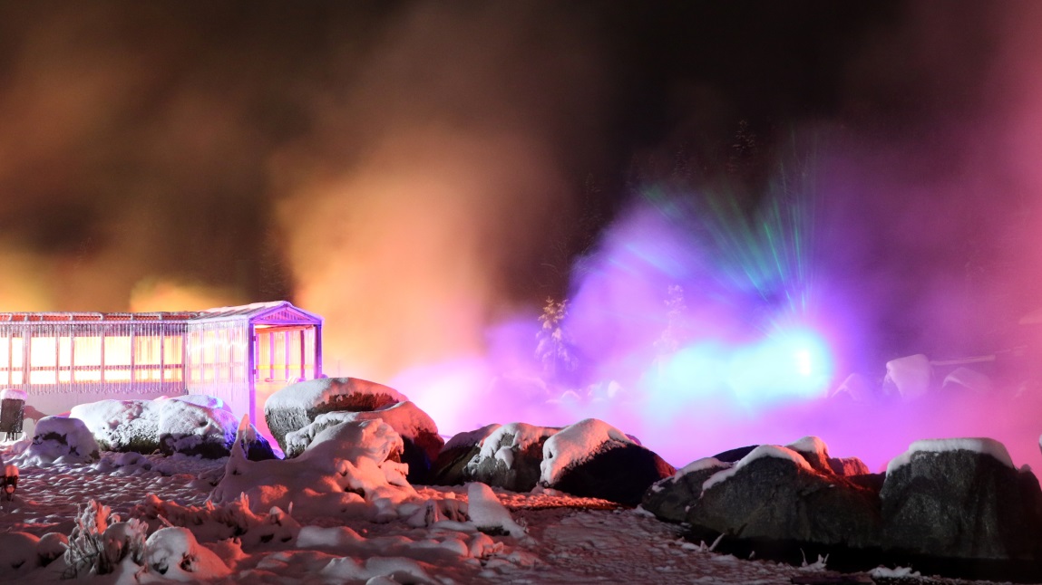 Colored lights and steam