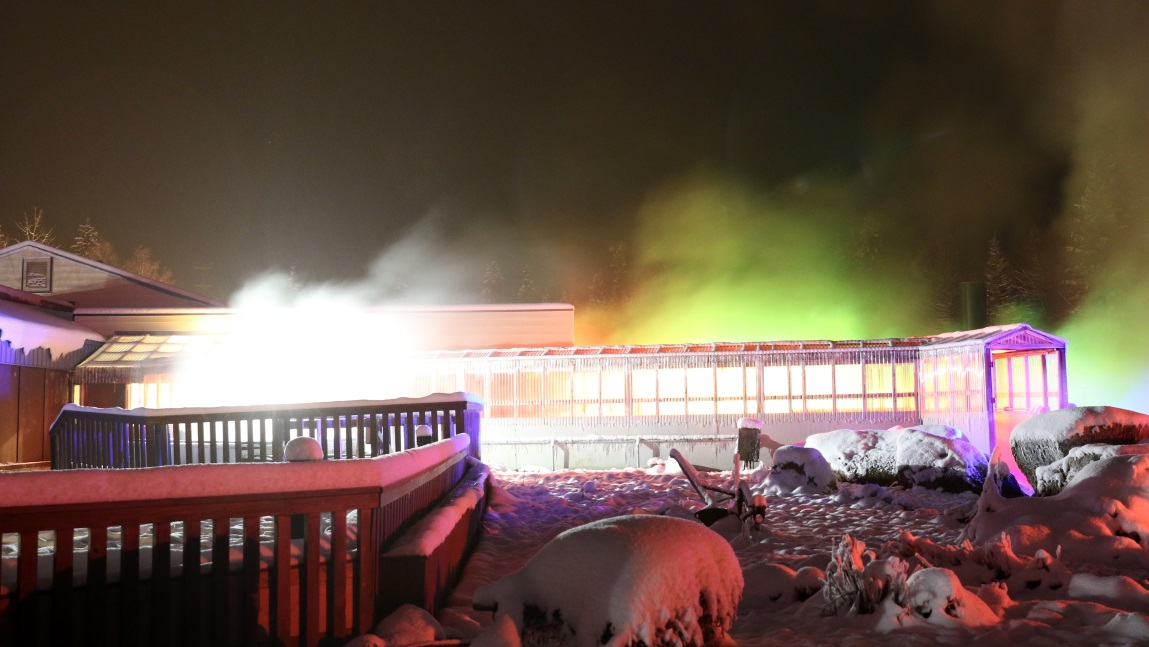 Colored lights and steam