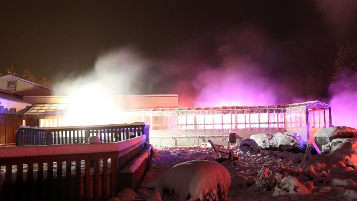 Colored lights and steam