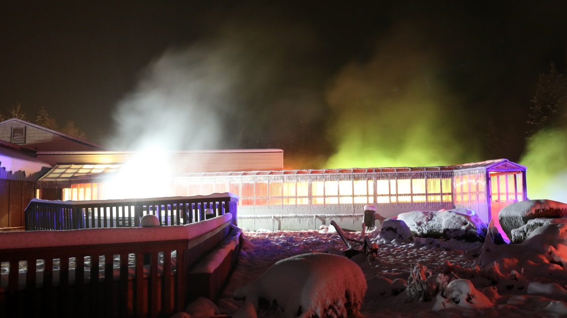 Colored lights and steam