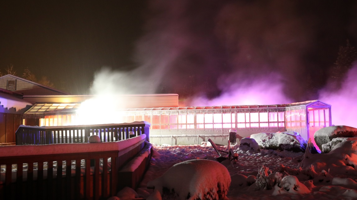 Colored lights and steam