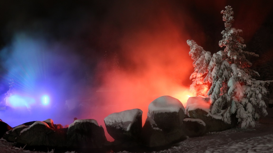 Colored lights and steam