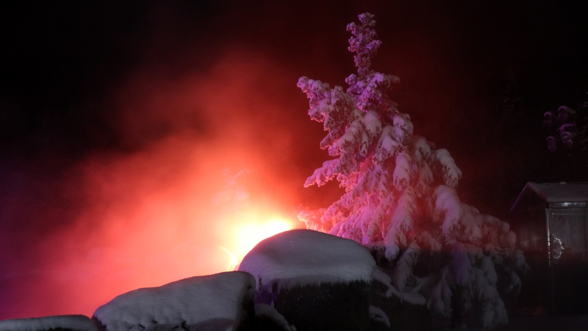 Colored lights and steam