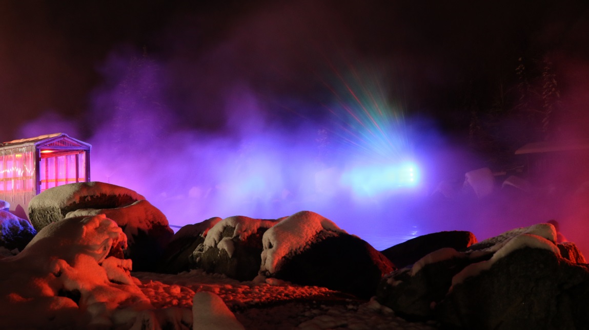 Colored lights and steam