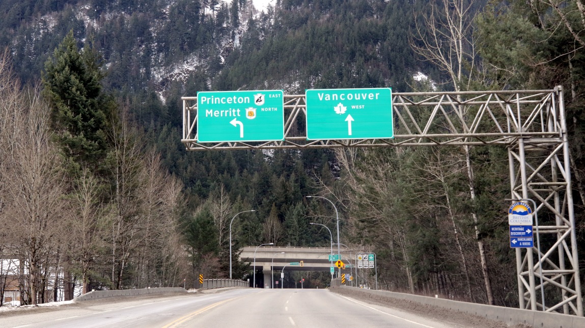 Intersection of the Trans-Canada Highway 1 with the Crowsnest Highway 3 in Hope