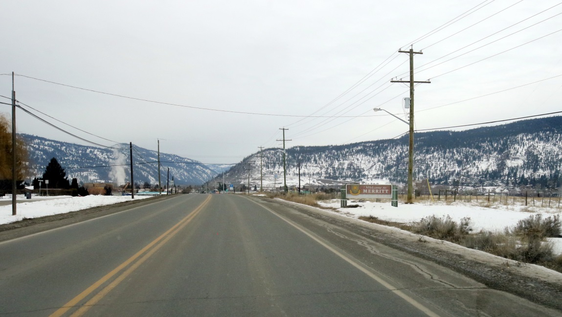 Welcome to Merritt sign on the Princeton Kamloops Highway