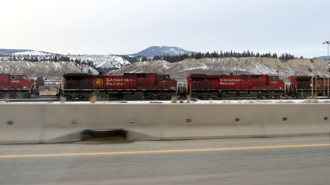 Canadian Pacific trains parked near Monte Creek