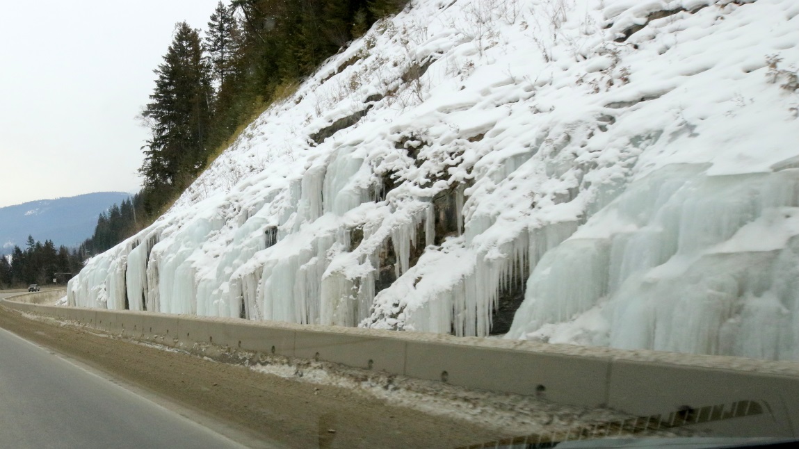 Impressive icefall on the Trans-Canada Highway