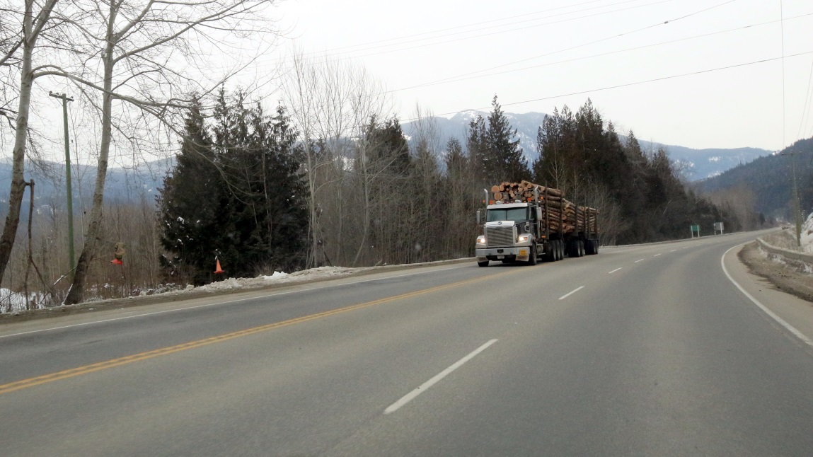 Log truck heading toward Sicamous