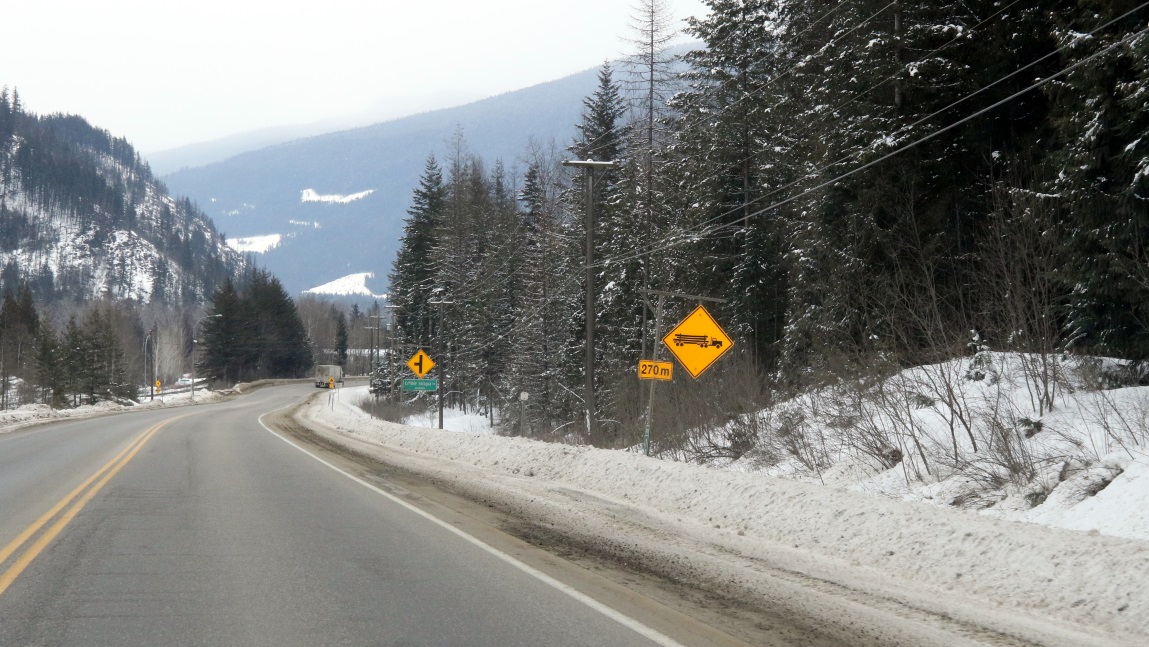One of a great many log truck signs