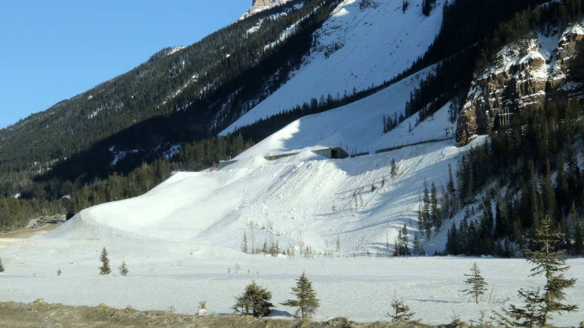 Well positioned snow shed over the railroad tracks near Field BC