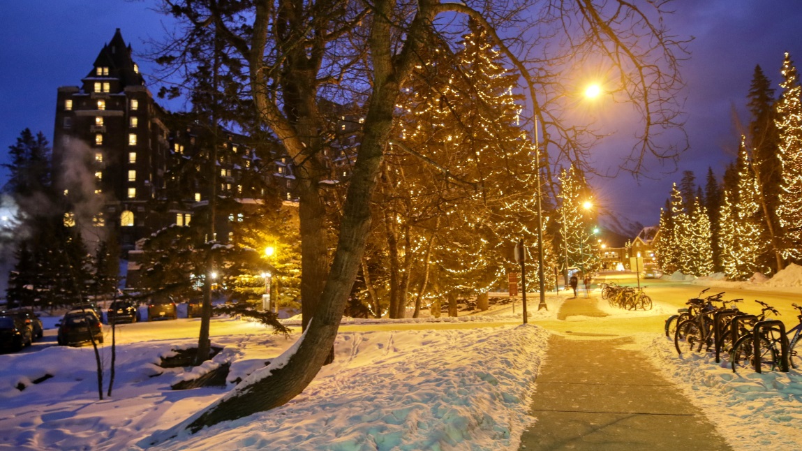 Approaching the Fairmont Banff Springs Hotel
