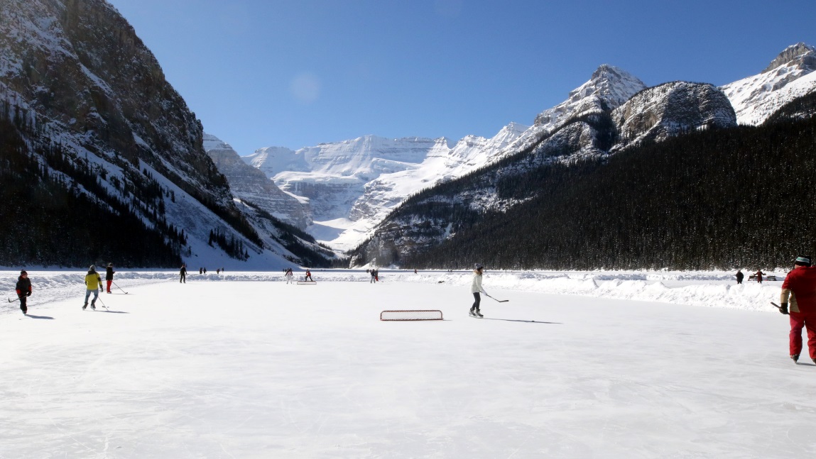 Playing hockey on Lake Louise