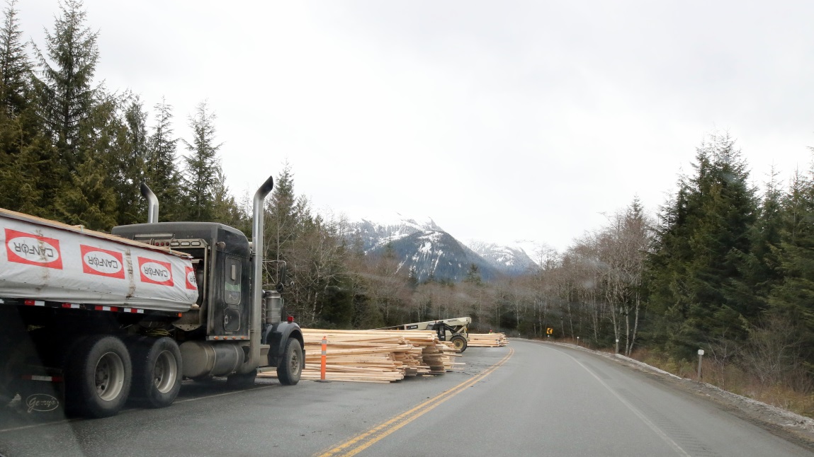 Cleaning up a lumber truck crash