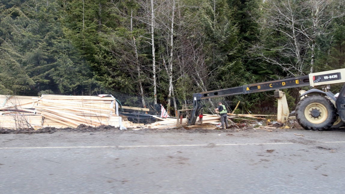 Cleaning up a lumber truck crash