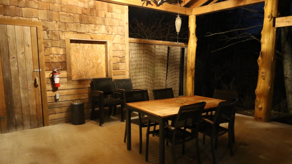 Outdoor seating area in back